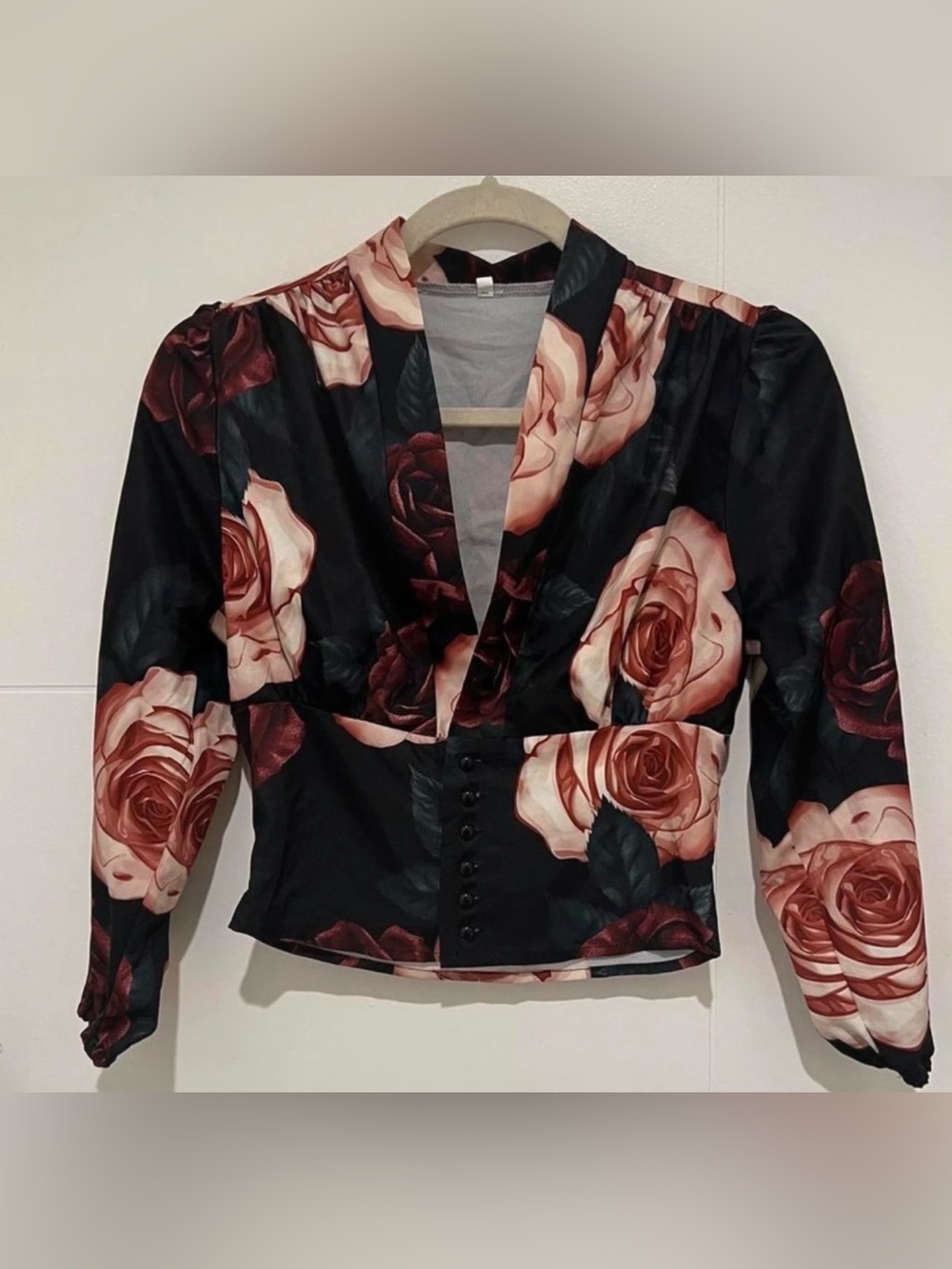 Floral Cropped Button Blouse